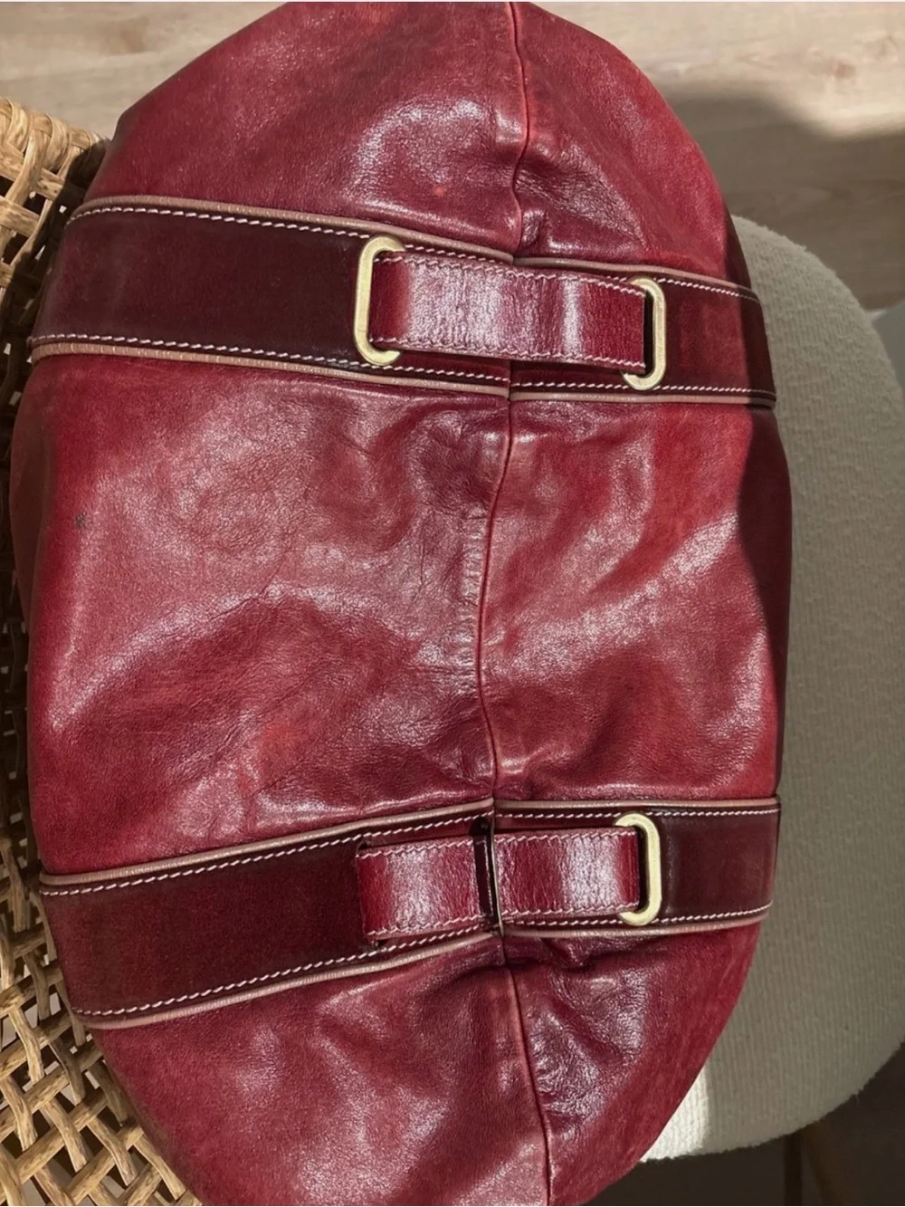 Marc Jacobs Distressed Leather Handbag in Deep Burgundy